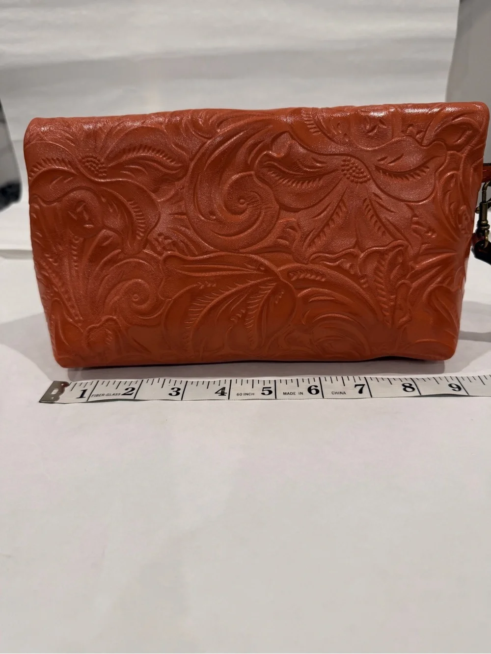 Patricia Nash Apricot Orange Embossed Leather Wristlet Clutch